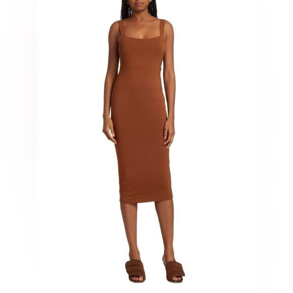 Good American 90s Tank Dress – Rust Brown Smooth Bodycon Midi, Size L - Picture 8 of 8